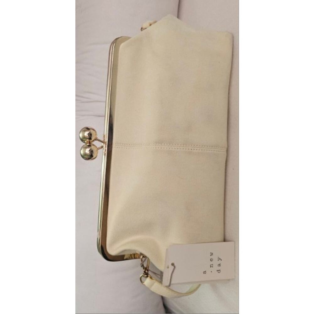 NWT MSRP $30 A NEW DAY SUEDE KISS LOCK CLUTCH SHOULDER BAG CREAM/YELLOW - Picture 6 of 8